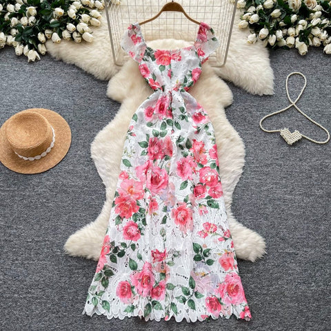 French Style Floral Print Dress