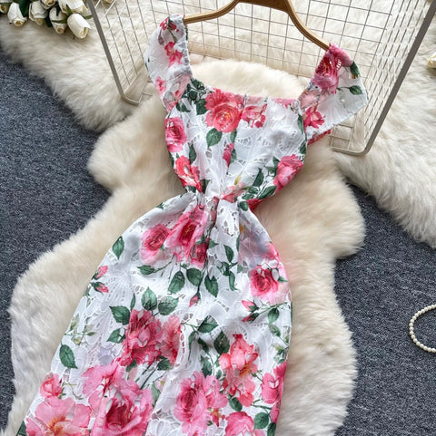 French Style Floral Print Dress