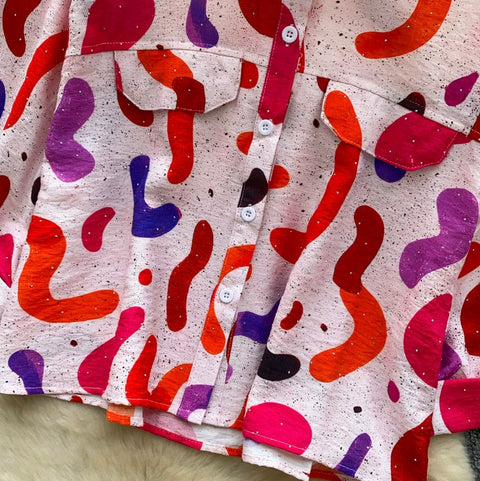 Casual Rhinestone Studded Print Shirt