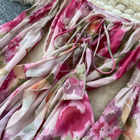 Flared Sleeve Ruffled Floral Dress