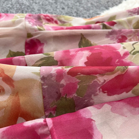 Flared Sleeve Ruffled Floral Dress