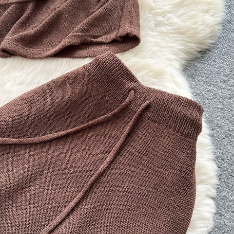 V-neck Knitwear & Skirt 2Pcs Sets