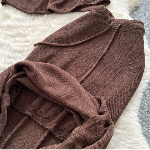 V-neck Knitwear & Skirt 2Pcs Sets