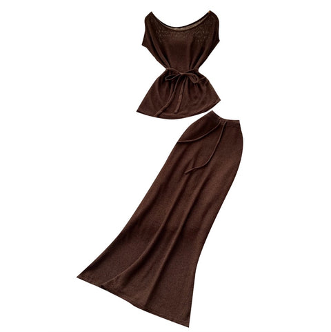 V-neck Knitwear & Skirt 2Pcs Sets