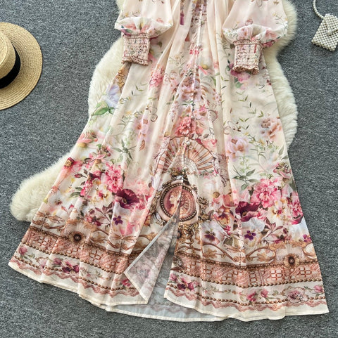 French Style V-neck Floral Dress