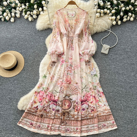 French Style V-neck Floral Dress