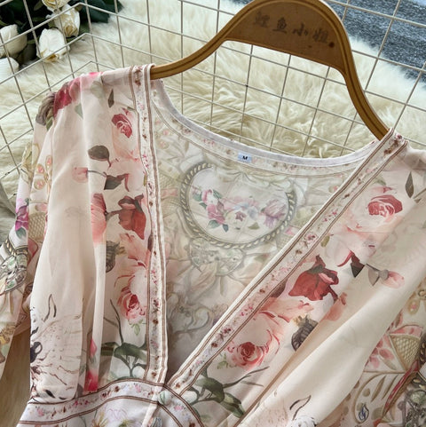 French Style V-neck Floral Dress