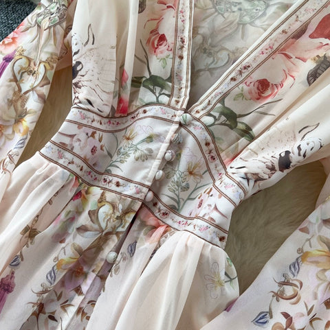 French Style V-neck Floral Dress