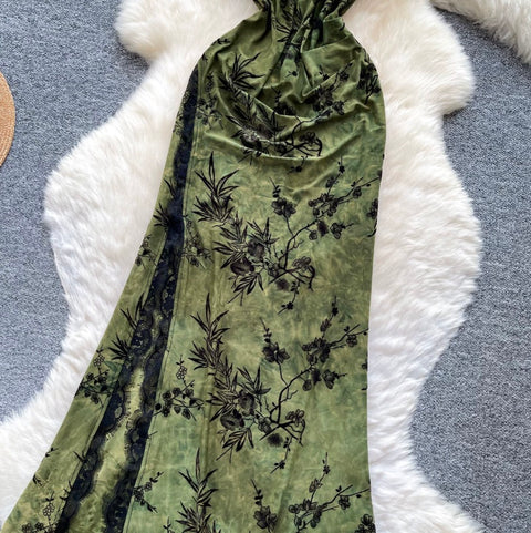 Floral Print Split Cheongsam Dress