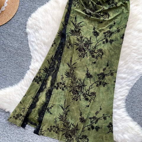 Floral Print Split Cheongsam Dress