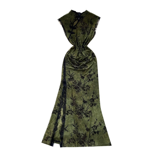 Floral Print Split Cheongsam Dress