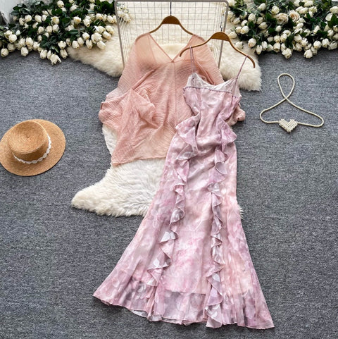 Fairy Cardigan & Ruffled Slip Dress 2Pcs