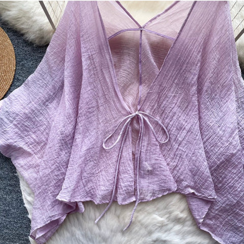 Fairy Cardigan & Ruffled Slip Dress 2Pcs