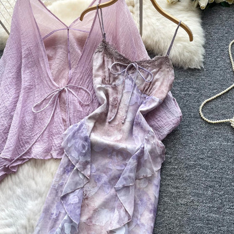 Fairy Cardigan & Ruffled Slip Dress 2Pcs