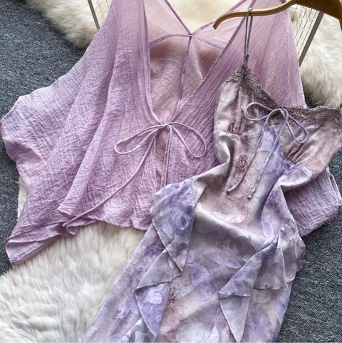 Fairy Cardigan & Ruffled Slip Dress 2Pcs