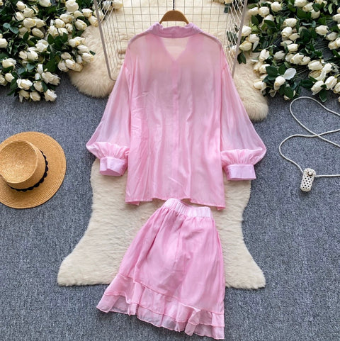 Shirt & 3D Ruffled Skirt 2Pcs