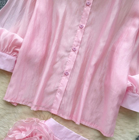 Shirt & 3D Ruffled Skirt 2Pcs