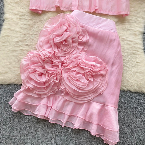 Shirt & 3D Ruffled Skirt 2Pcs