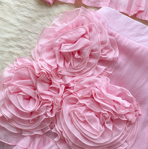 Shirt & 3D Ruffled Skirt 2Pcs