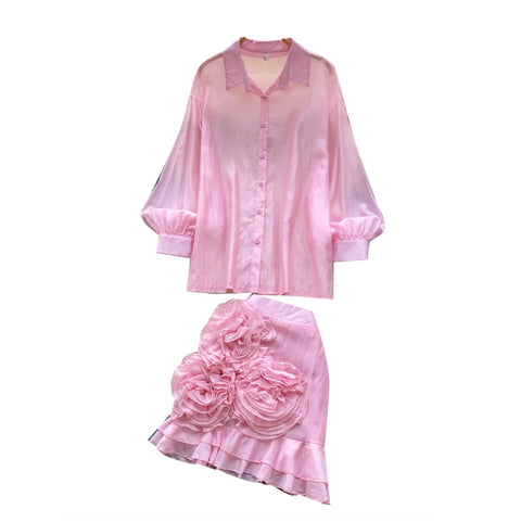 Shirt & 3D Ruffled Skirt 2Pcs