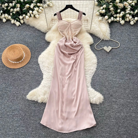 Elegant Apricot Pink Slip Dress