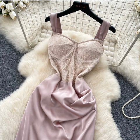 Elegant Apricot Pink Slip Dress