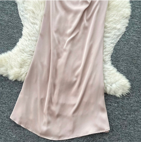 Elegant Apricot Pink Slip Dress