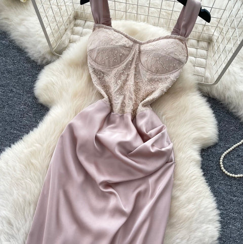Elegant Apricot Pink Slip Dress