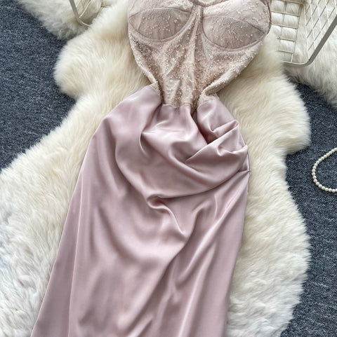 Elegant Apricot Pink Slip Dress