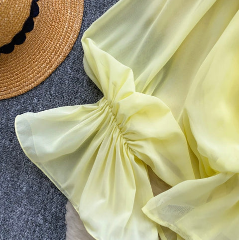Slant Neckline Ruffled Chiffon Shirt