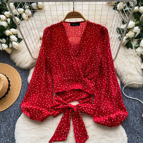 Deep V-neck Polka Dot Top