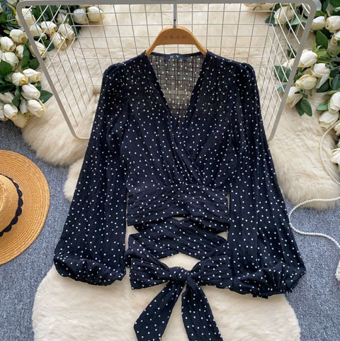 Deep V-neck Polka Dot Top