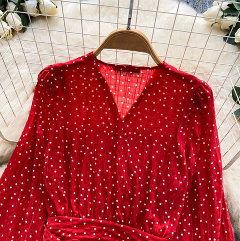 Deep V-neck Polka Dot Top