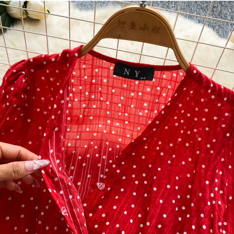 Deep V-neck Polka Dot Top