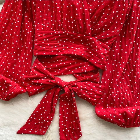 Deep V-neck Polka Dot Top
