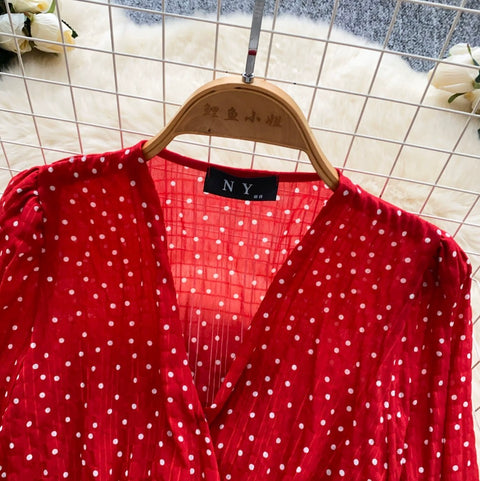 Deep V-neck Polka Dot Top