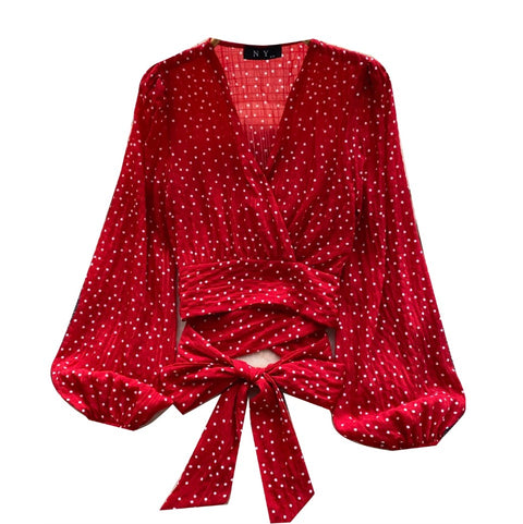 Deep V-neck Polka Dot Top