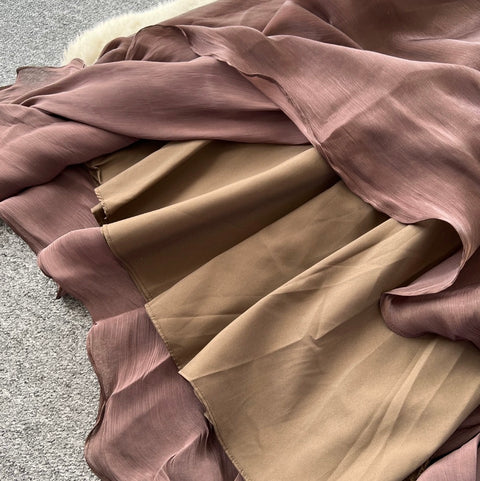 Pleated Shirt & Layered A-line 2Pcs