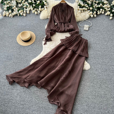 Pleated Shirt & Layered A-line 2Pcs