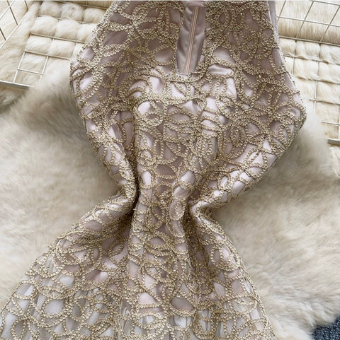 High-end Hollowed Embroidered Lace Dress