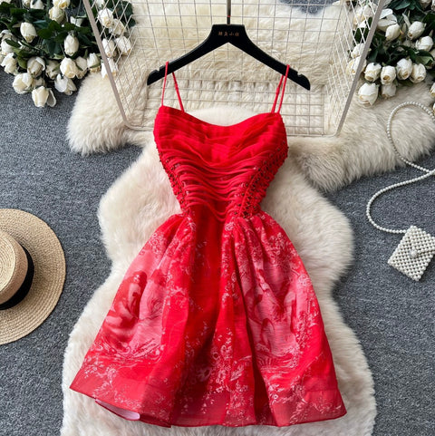 Floral Print Red Slip Dress