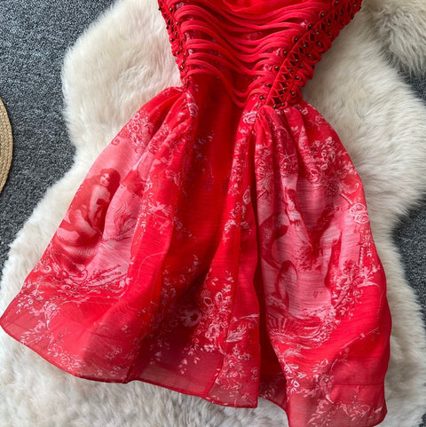 Floral Print Red Slip Dress