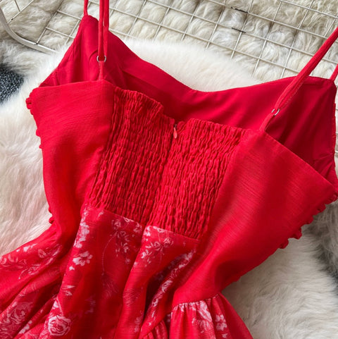 Floral Print Red Slip Dress