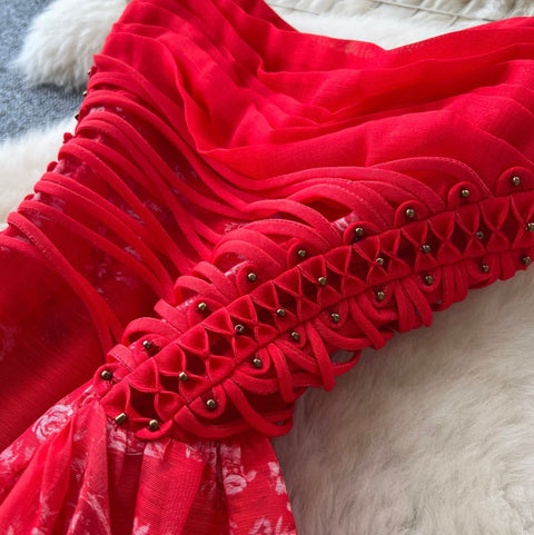 Floral Print Red Slip Dress