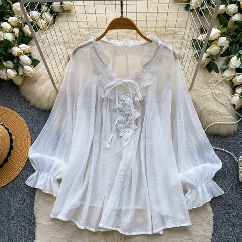 French Style Lace Patchwork Shirt