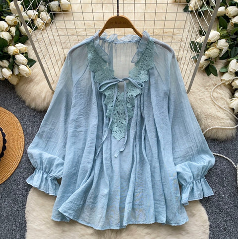 French Style Lace Patchwork Shirt