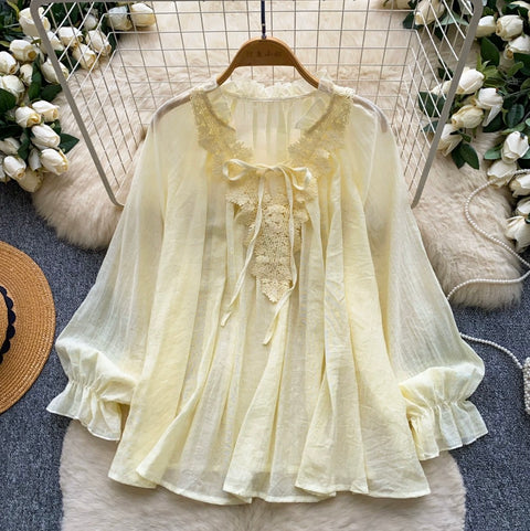 French Style Lace Patchwork Shirt