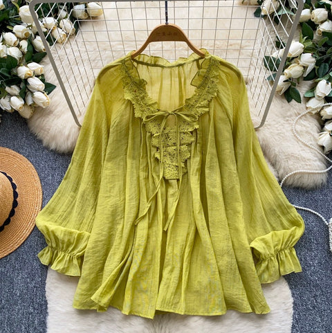 French Style Lace Patchwork Shirt
