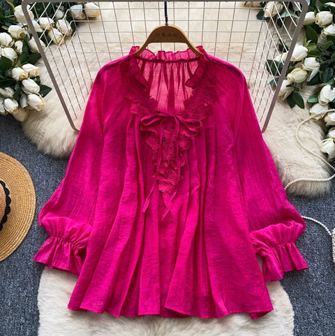 French Style Lace Patchwork Shirt