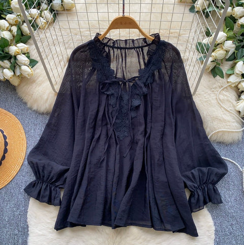 French Style Lace Patchwork Shirt